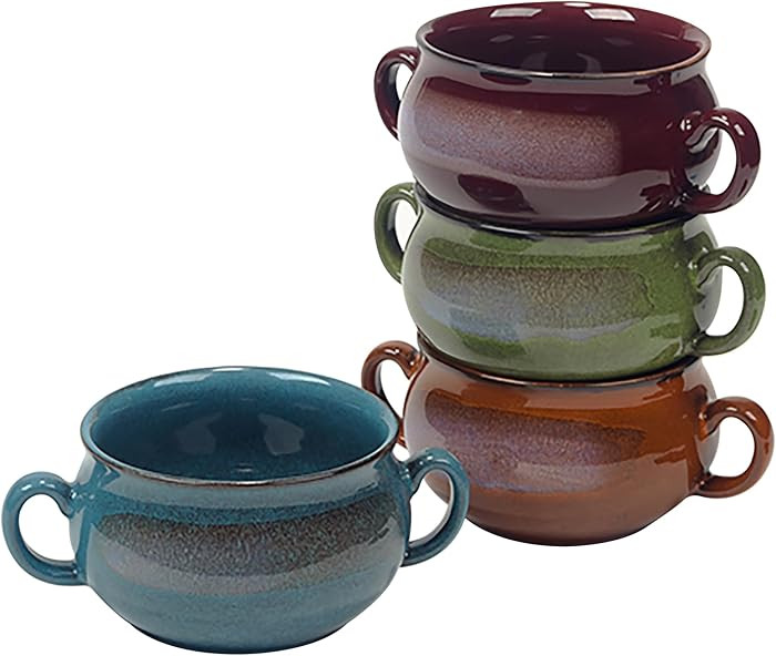 Stoneware 24oz Reactive Glaze Soup Crocks Set of 4: Perfect for soups, stews, and casseroles. Uni... | Amazon (US)