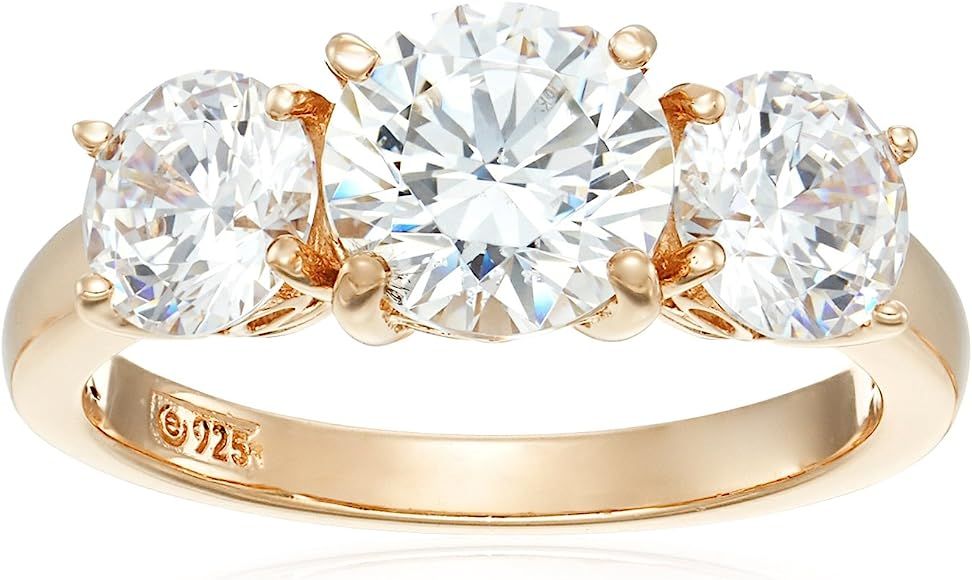 Platinum or Gold Plated Sterling Silver Round 3-Stone Ring made with Swarovski Zirconia | Amazon (US)