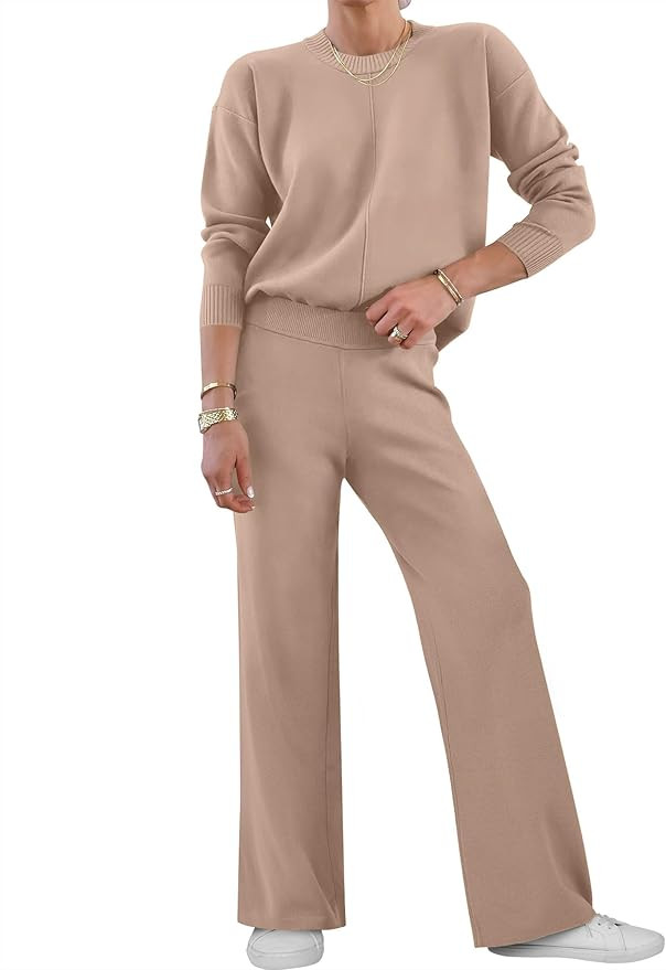 ANRABESS Womens Two Piece Outfits Lounge Sweater Sets Casual Pullover Knit Tops Wide Leg Pants 20... | Amazon (US)
