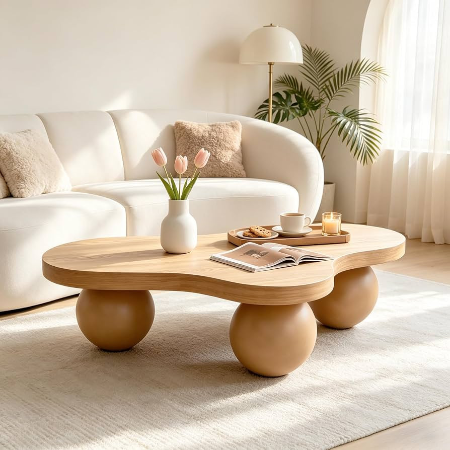 47 Inch Modern Coffee Table \u2013 Cloud Shaped Lacquered MDF with Stable Round Legs, Durable, Ea... | Amazon (US)
