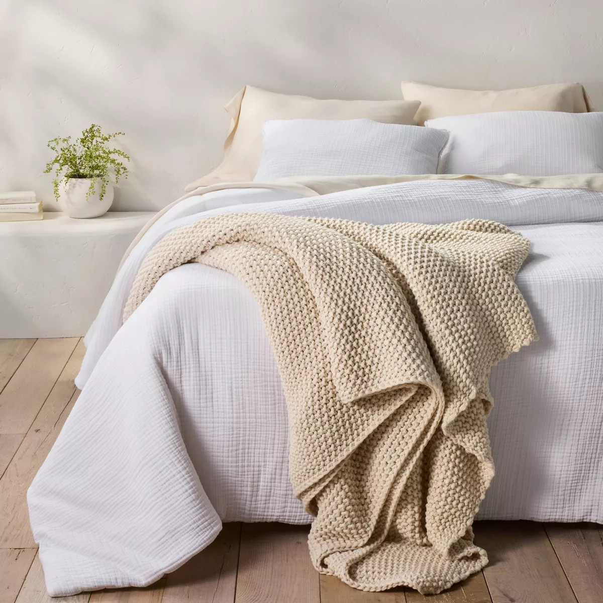Full/Queen Chunky Knit Bed Blanket Natural - Casaluna™: Acrylic Sweater Knit, Year Round Comfor... | Target