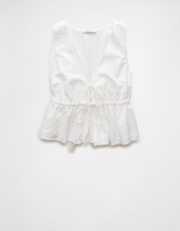 AE Cropped Tie Front Flyaway Tank Top | American Eagle Outfitters (US & CA)