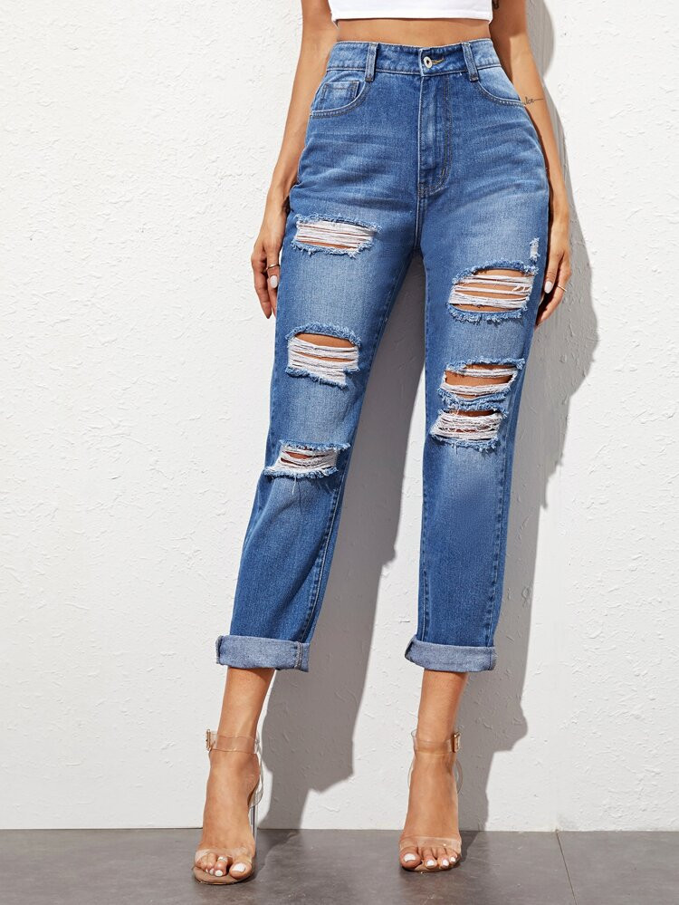 Light Wash Ripped Straight Leg Jeans | SHEIN