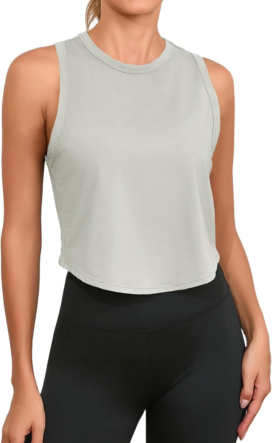 Fisoew Womens Workout Cropped Tank Tops Racerback Sleeveless Crewneck Running Yoga Active Shirts | Amazon (US)