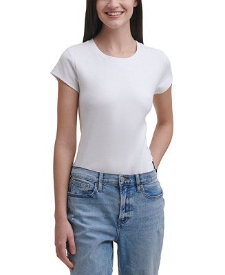Calvin Klein Jeans Short-Sleeve Logo-Patch Bodysuit & Reviews - Tops - Juniors - Macy's | Macys (US)