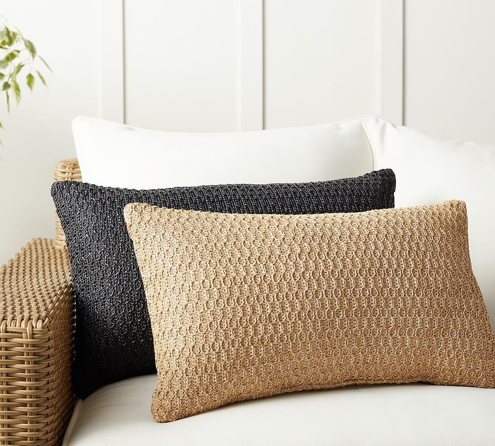 Faux Natural Fiber Honeycomb Outdoor Lumbar Throw Pillow | Pottery Barn (US)
