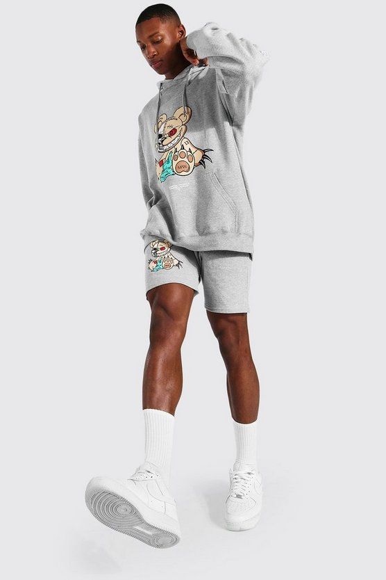 Oversized Teddy Graphic Hoodie And Short Set | Boohoo.com (US & CA)