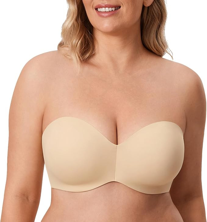 DELIMIRA Women's Strapless Bra Silicone-Free Minimizer Bandeau Plus Size Unlined | Amazon (US)