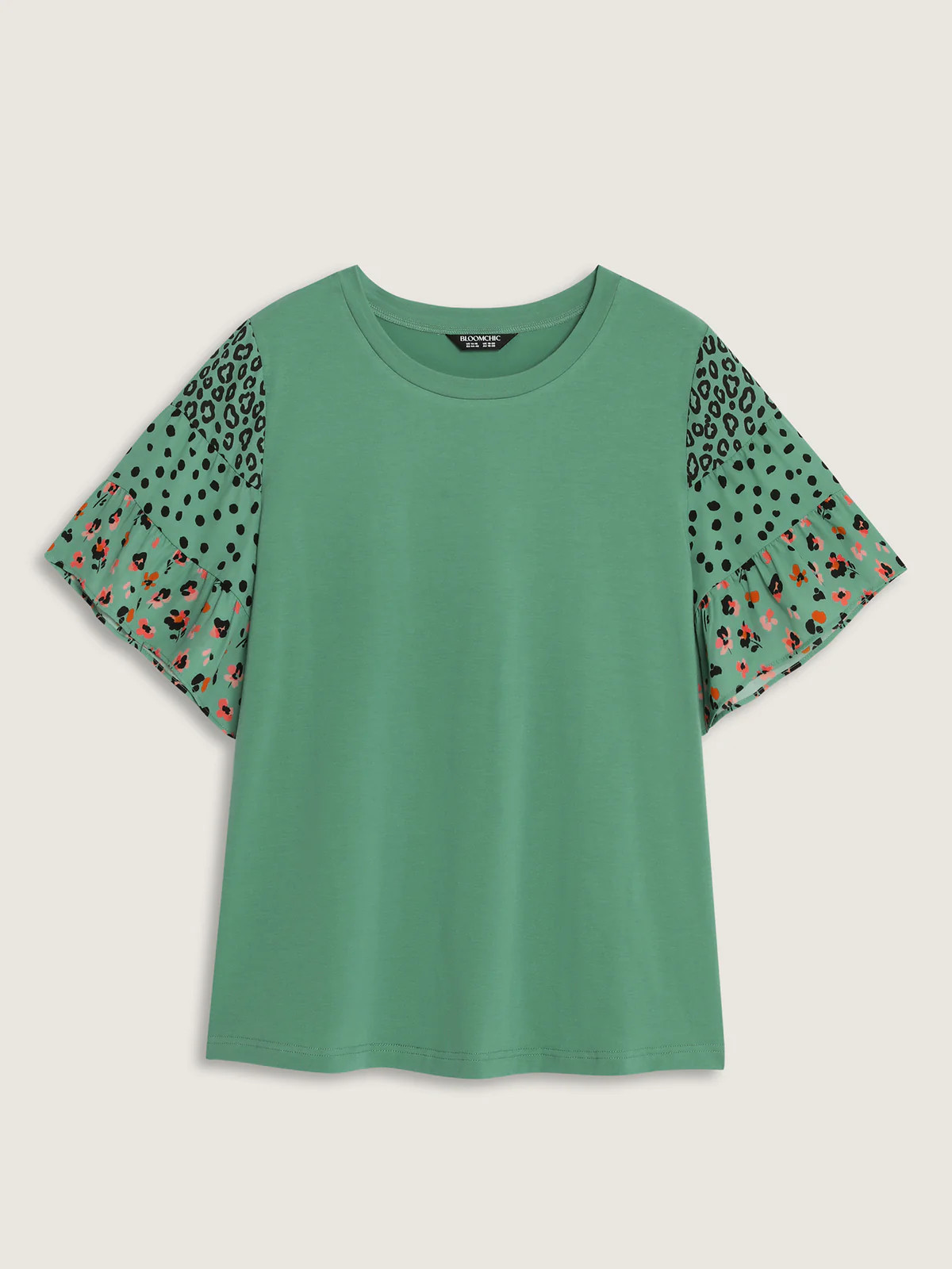 Supersoft Round Neck Color Block Floral Sleeve T-Shirt | Bloomchic