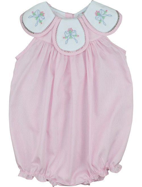 Pink Pique Embroidered Bow Bubble - Shipping Late March | Cecil and Lou