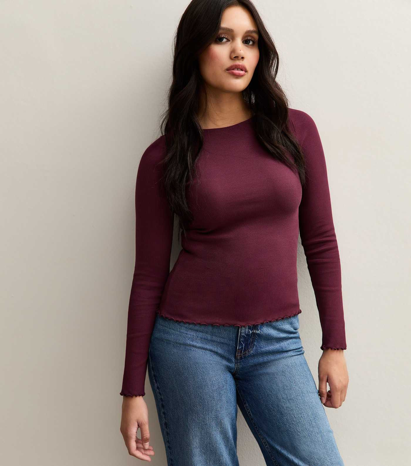 Burgundy Ribbed Crew Neck Long Sleeve Top | New Look | New Look (UK)
