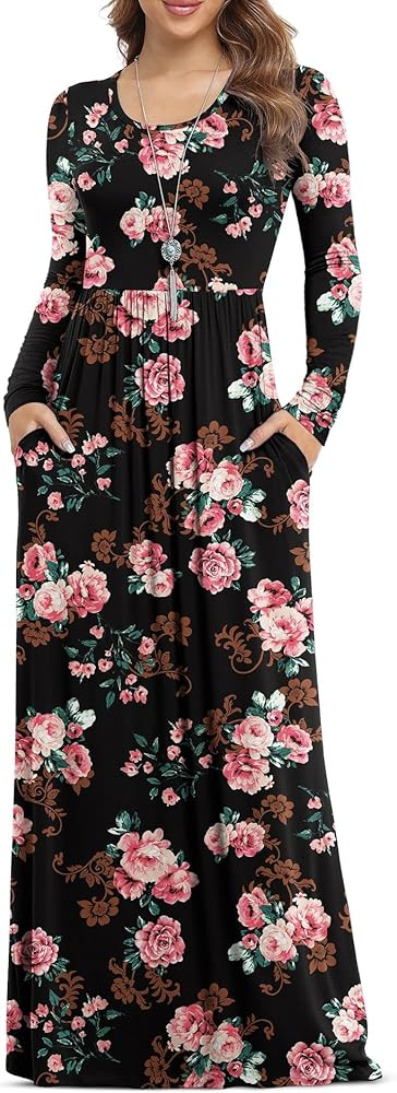 VIISHOW Women's Long Sleeve Loose Plain Maxi Dresses Casual Long Dresses with Pockets | Amazon (US)