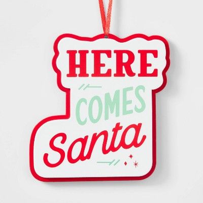 Here Comes Santa Layered Wood Stocking Christmas Tree Ornament White/Red/Green - Wondershop™ | Target
