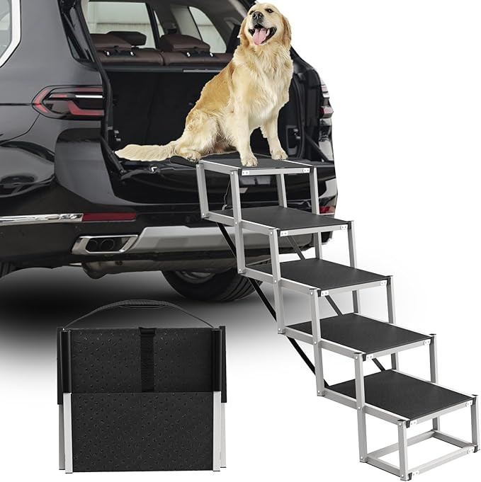 Deergym Dog Stairs for Large Dogs - 5 Step Wide 16in High 34in Foldable Dog Ramp for Car Non-Slip... | Amazon (US)