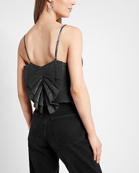 Metallic Pleated Bow Back Cropped Cami | Express
