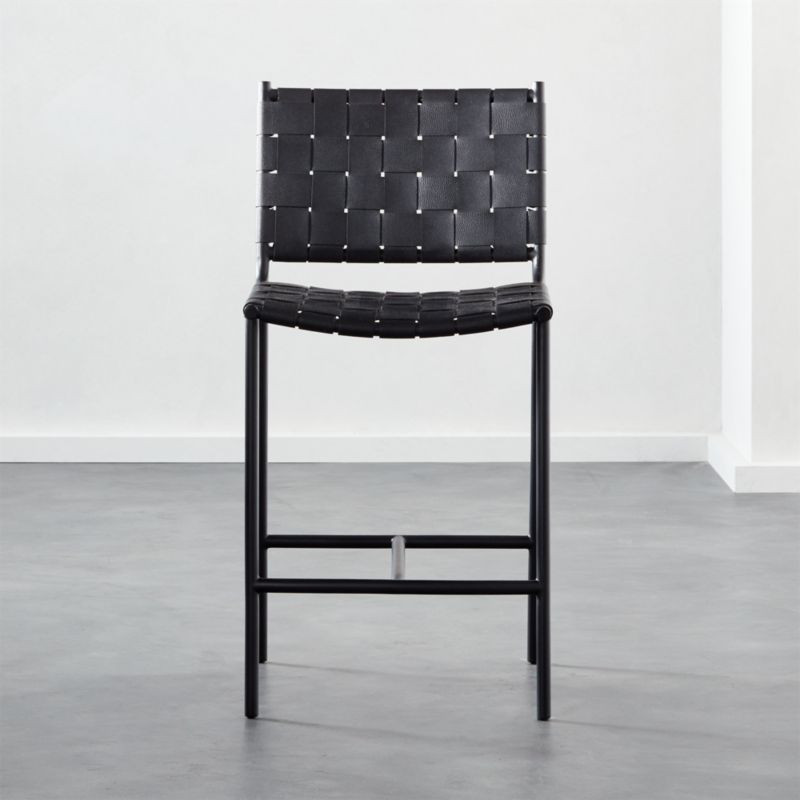 Woven Black Leather Counter Stool + Reviews | CB2 | CB2