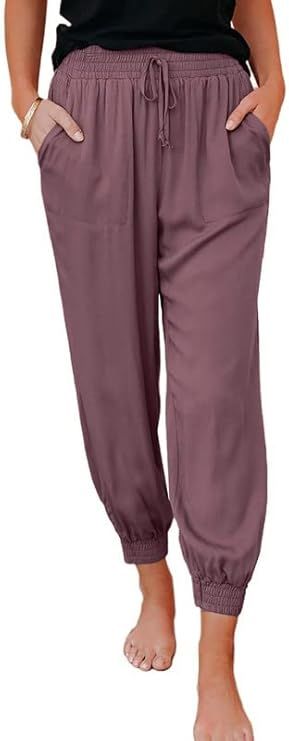 Dokotoo Womens 2023 Soft Casual Drawstring Tie Elastic Waist Loose Jogger Pants with Pockets | Amazon (US)