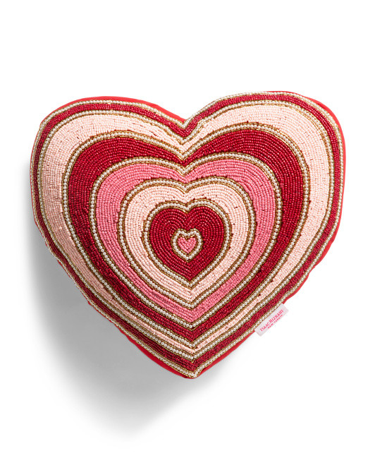 15x15 Multi Stripe Beaded Heart Pillow | TJ Maxx