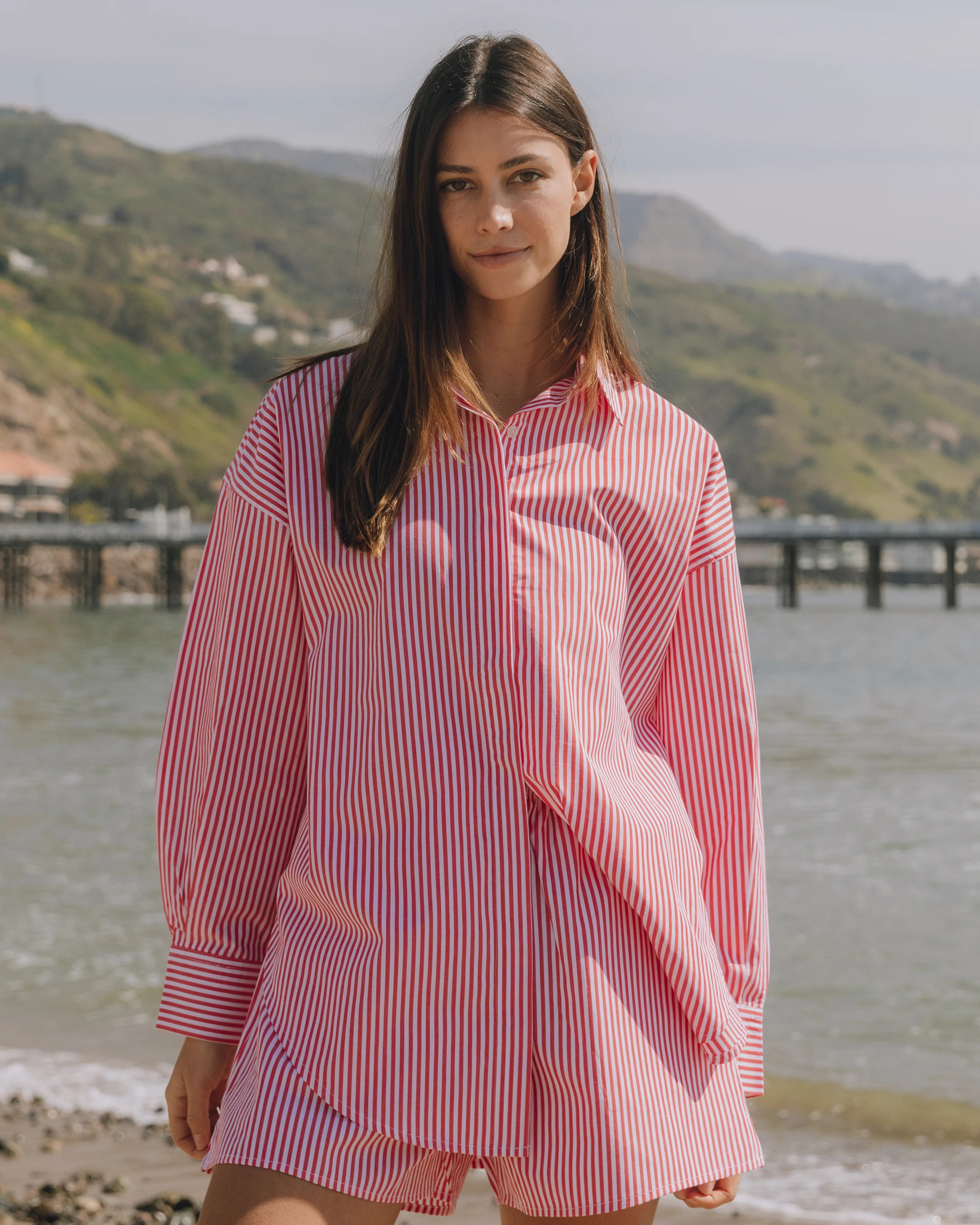 Poplin Button Down - Red/White Stripe | Daily Drills