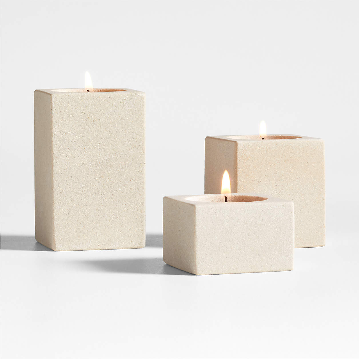 Carter Small Sandstone Tealight Candle Holder + Reviews | Crate & Barrel | Crate & Barrel