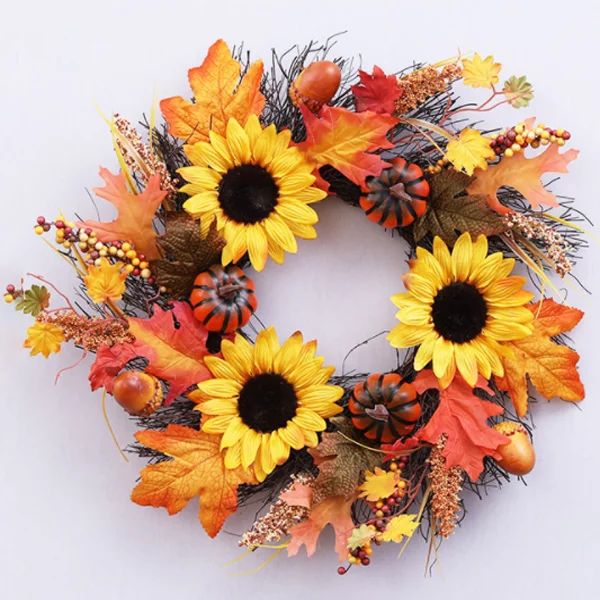 Longrv Polyester Fall Decoration Harvest Wreath, with Pumpkin including Sunflowers 20" (Multi-col... | Walmart (US)