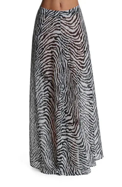 Naked Wardrobe Chiffon A-Line Maxi Skirt in Zebra White/Black at Nordstrom, Size X-Small | Nordstrom