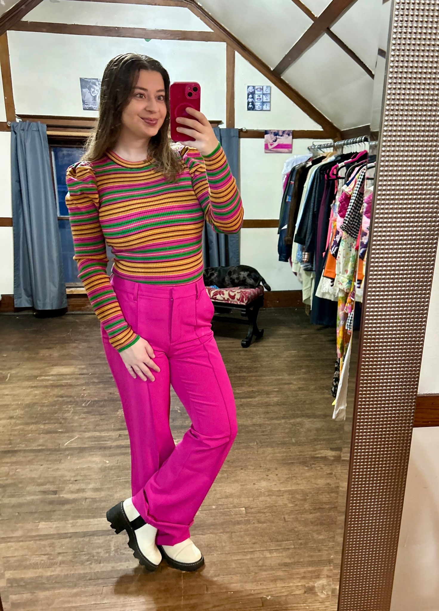Colorful fun office approved workwear outfit 70s vibes pink dress pants 

#LTKSaleAlert #LTKWorkwear #LTKootd