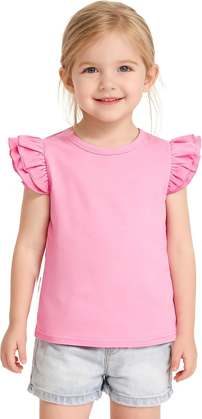 12M-14Y Toddler Baby Girls T Shirt Solid Color Blouse Ruffle Top Cotton Casual Tees Plain Shirt | Amazon (US)