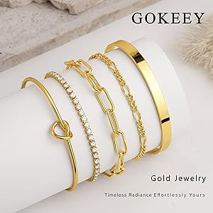 Gokeey Gold Bracelets Set for Women Non Tarnish, Waterproof 14K Gold Plated Sterling Silver Chunk... | Amazon (US)