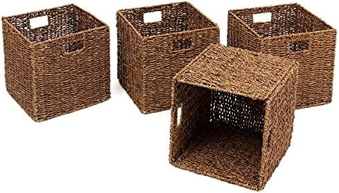 Trademark Innovations Foldable Storage Basket, 12"L x 12"W x 12"H, Brown, 4 Pack | Amazon (US)
