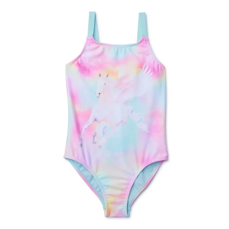 Wonder Nation Girls Tie Dye One-Piece Swimsuit with UPF 50, Sizes 4-18 & Plus - Walmart.com | Walmart (US)