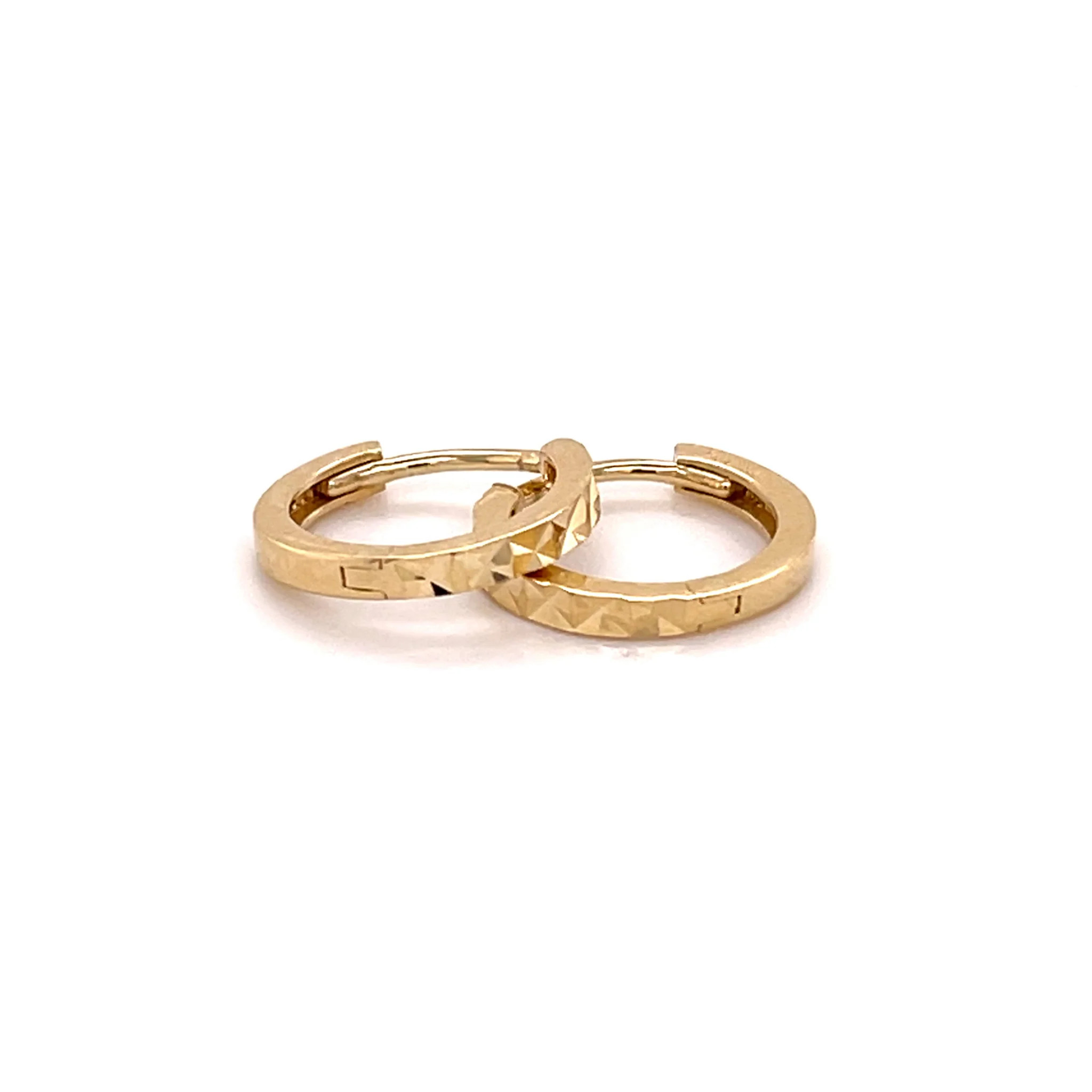 14K Gold 10mm Diamond Cut Huggie Hoop Earrings | Goldmania