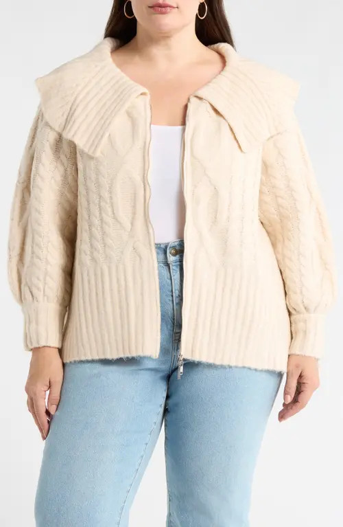 SUGARLIPS Mitchell Crop Zip Cardigan in Cream at Nordstrom, Size 3 X | Nordstrom