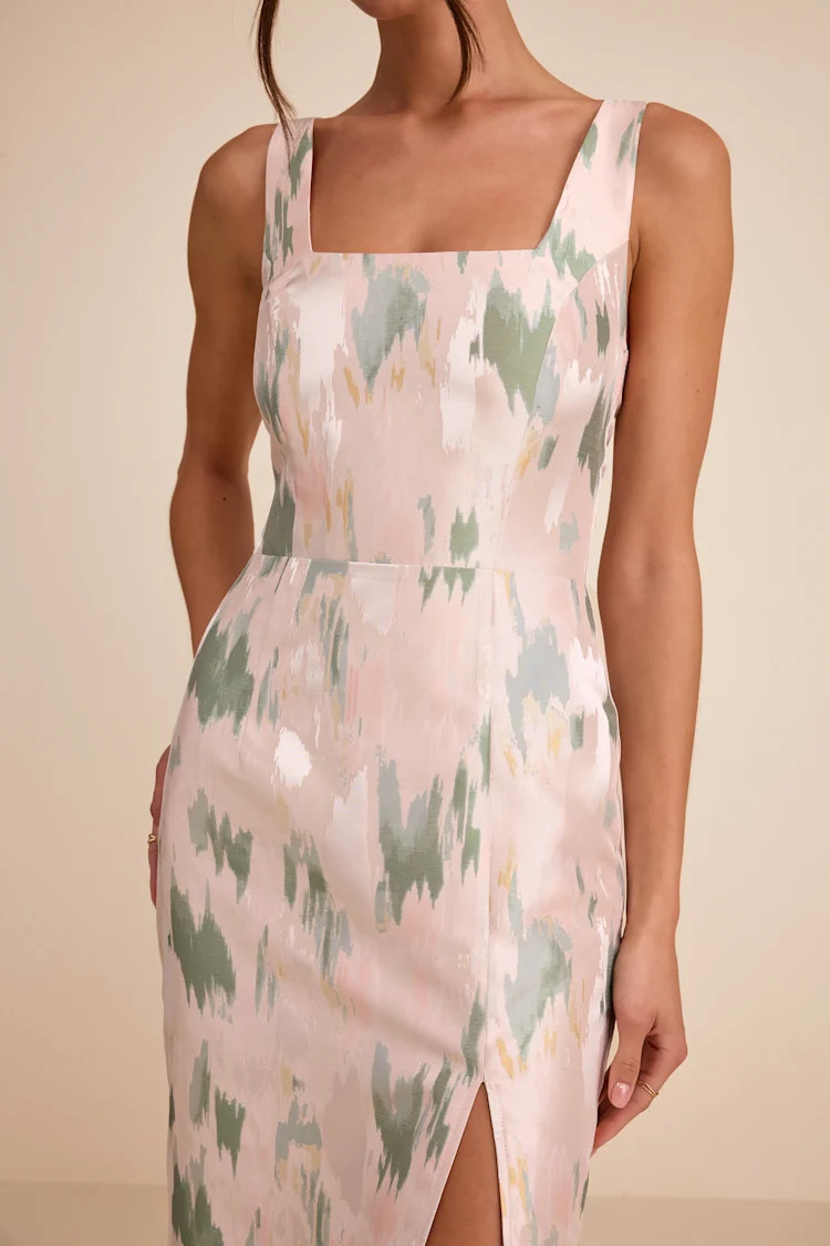 Diani Blush Abstract Jacquard Column Midi Dress | Lulus