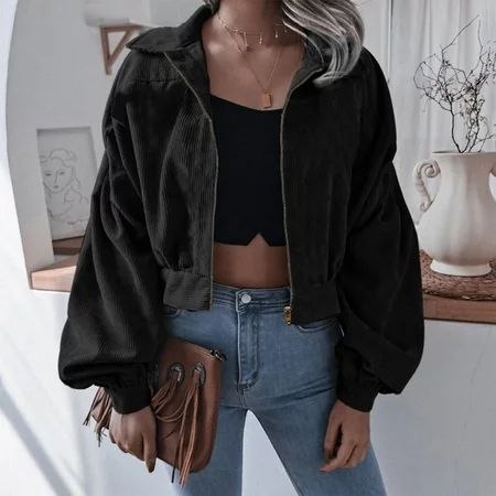 Trendy Women Winter Solid Color Long Sleeve Zipper Coat Cardigan Blouse Fall Jacket for Women Black  | Walmart (US)