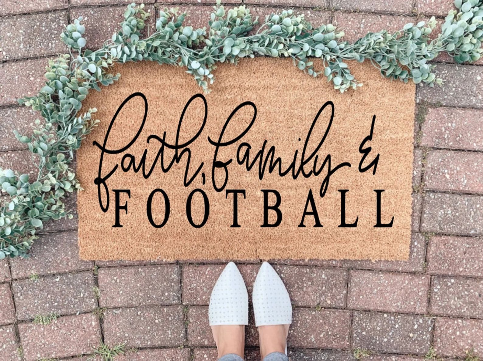 Faith, Family and Football Welcome Mat, Doormat, Door mat, pumpkin season, pumpkin decor, fall en... | Etsy (US)