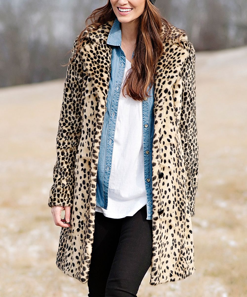 Donna Salyers' Fabulous-Faux Furs Women's Overcoats LEO - Tan Leopard Faux Fur Stroller Coat - Women | Zulily