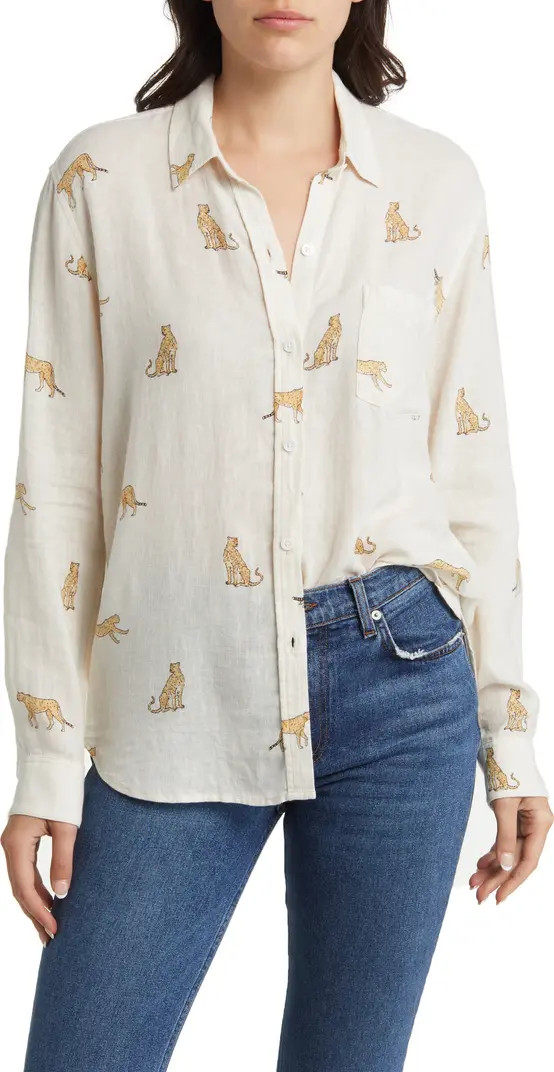 Charli Cheetah Print Linen Blend Button-Up Shirt | Nordstrom