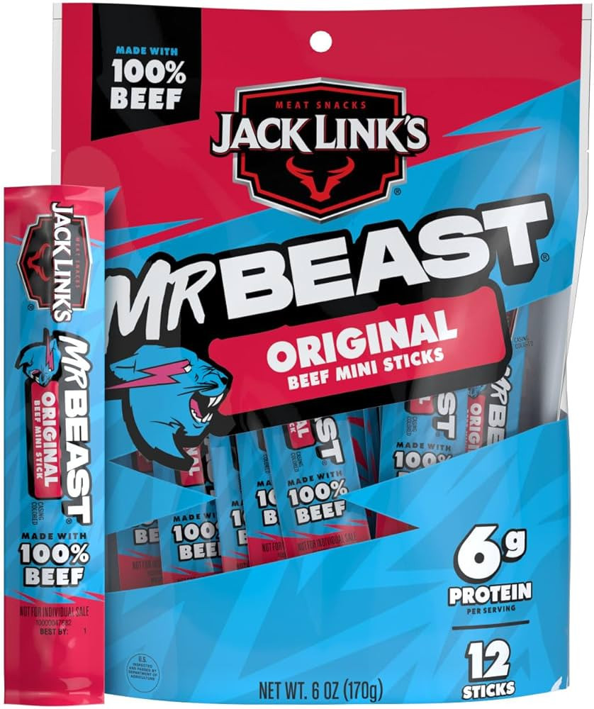 Jack Link’s x MrBeast Original Mini Beef Sticks – 6g Protein per Serving, Individually Wrappe... | Amazon (US)