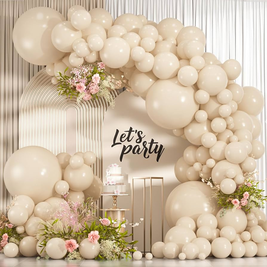 114pcs white Sand Balloons Different Sizes Pack, 18 12 10 5 Inches Cream Beige Sand White Latex Balloon Garland Arch for Birthday Graduation Anniversary BOHO Wedding Baby Shower Decoration | Amazon (US)