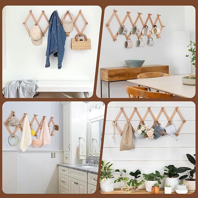 Wall Rack with 16 Hooks, Wooden Wall Expandable Coat Rack for Coat, Hats, Baseball Caps, Coffee M... | Amazon (US)