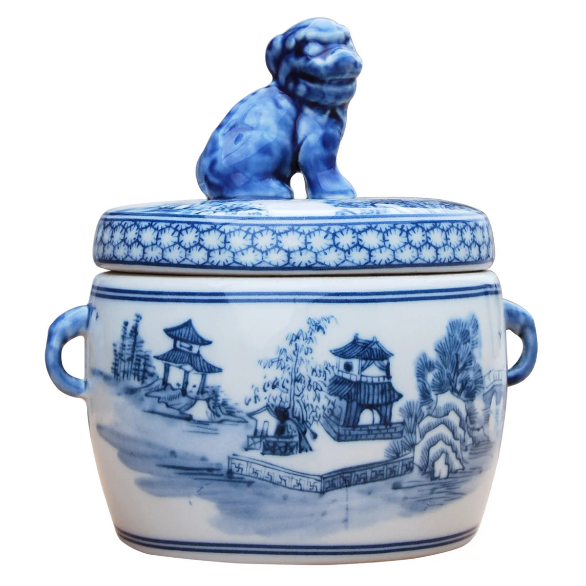 Porcelain Blue & White Canton Foo Dog Candy Jar | The Well Appointed House, LLC