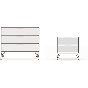Manhattan Comfort Rockefeller Mid-Century Modern 3 Drawer Bedroom Dresser with Nightstand, Set of 2, | Amazon (US)