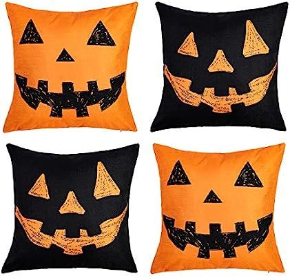 peony man 4 Pcs Happy Halloween Pumpkin Grimace Throw Pillow Covers Pillow Cases Cotton Linen Cus... | Amazon (US)