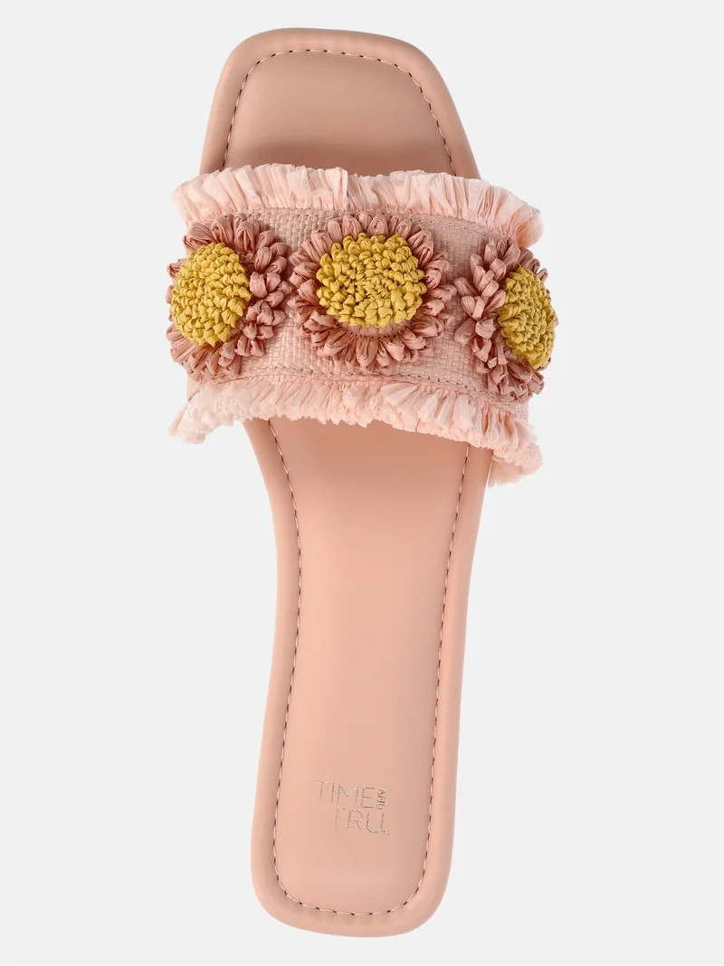 Time and Tru Women's Faux Raffia Daisy Slide Sandals | Walmart (US)