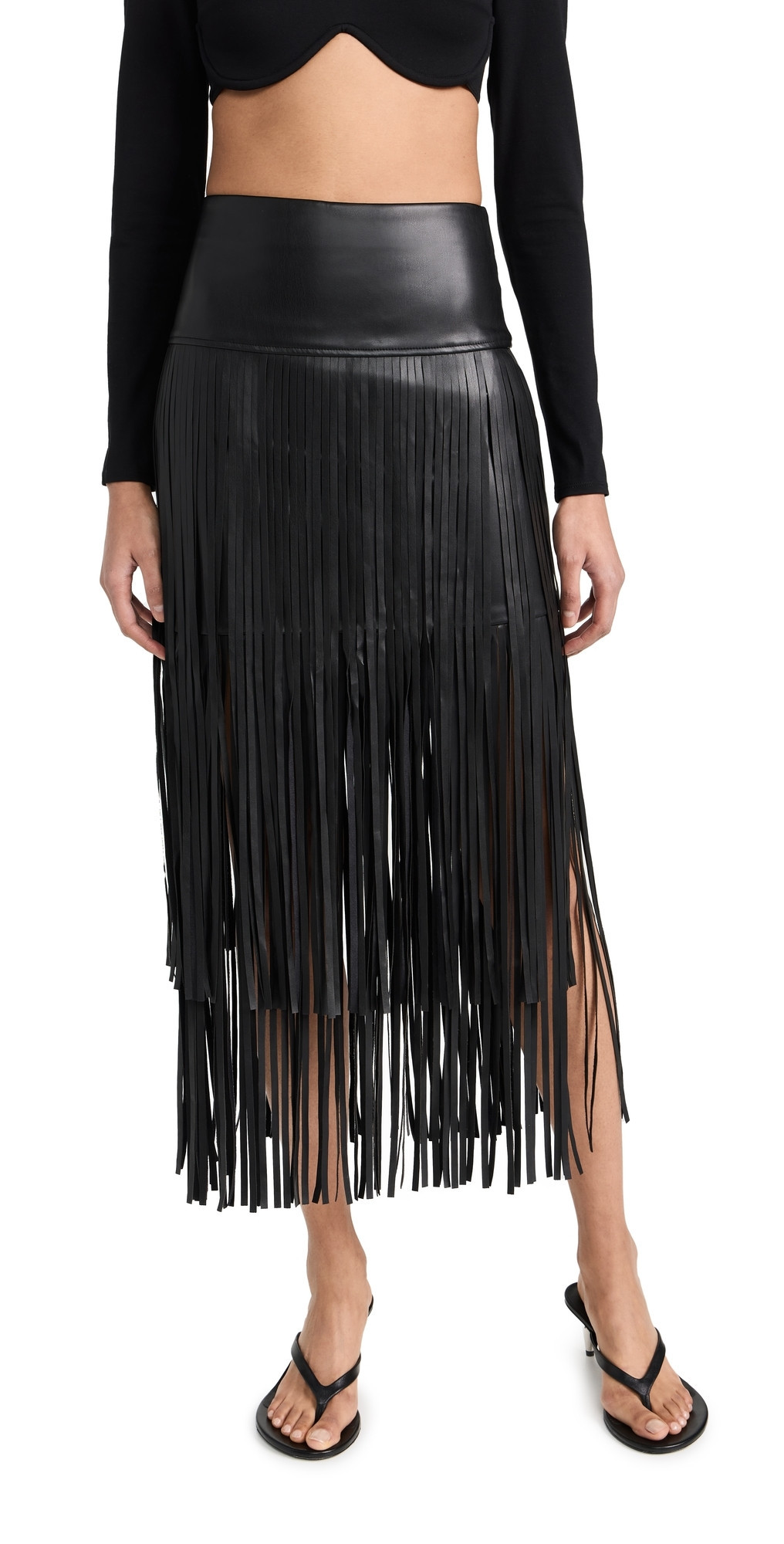 L'AGENCE Karolina Faux Leather Fringe Skirt Black 16 | Shopbop