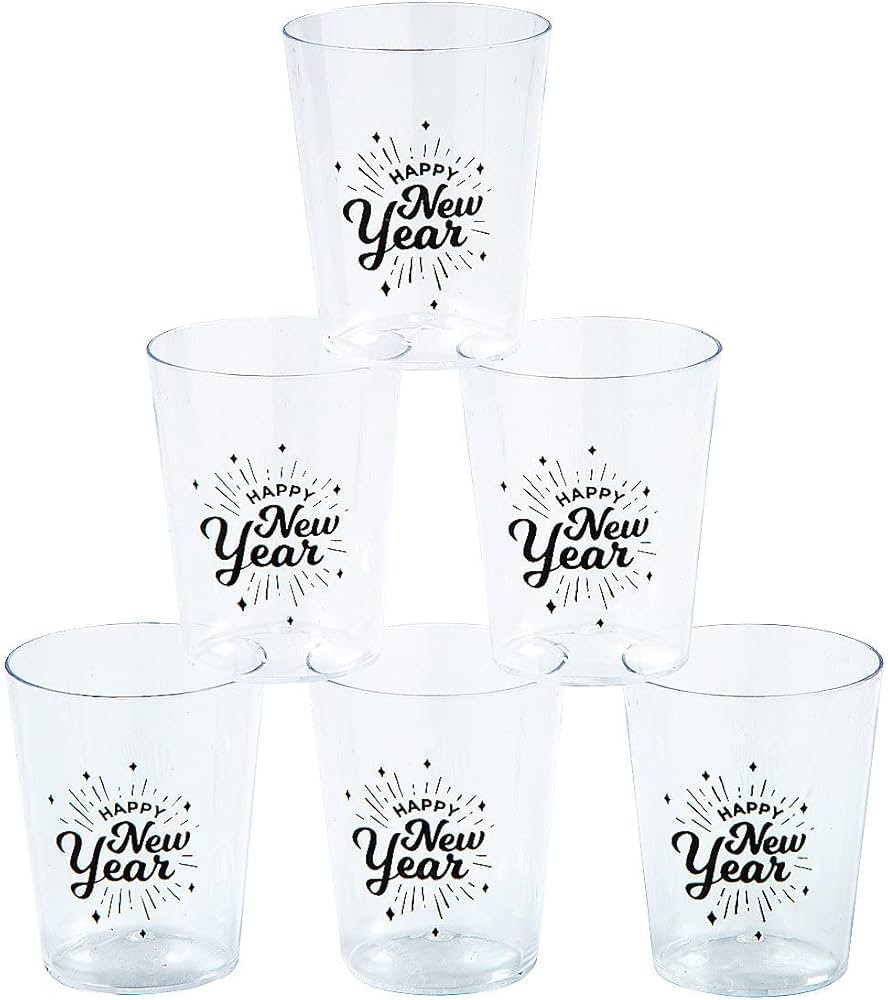 Fun Express 24 Pieces New Year’s Eve Plastic Shot Glasses, Holds 2 oz, BPA Free Plastic, New Ye... | Amazon (US)