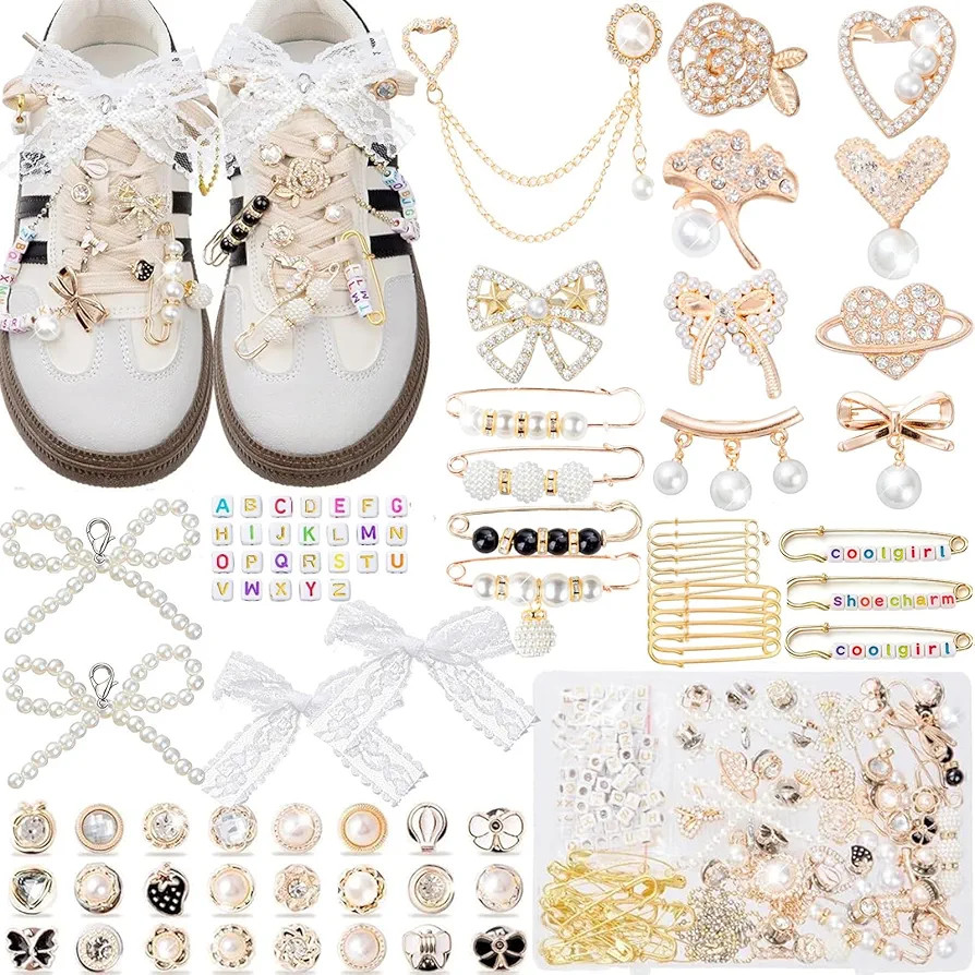 RQAYE 410Pcs Shoe Charms for Sneakers,Junk Socks Charms Kit with Letter Beads, Gold Brooches and ... | Amazon (US)