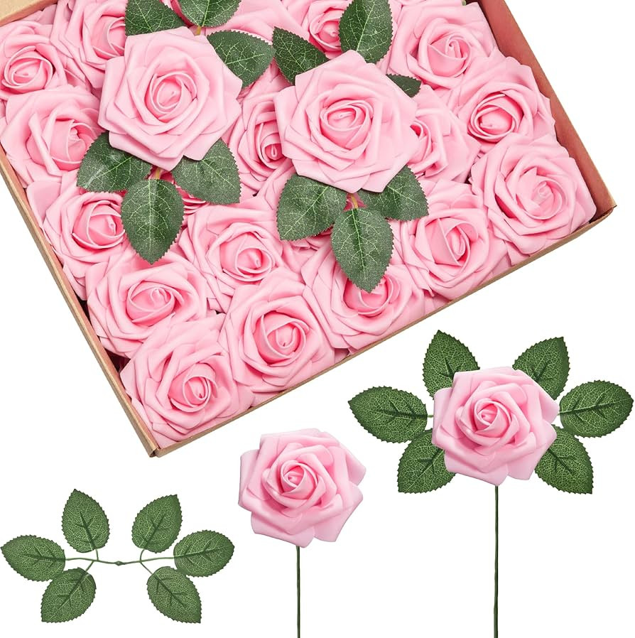 InnoGear Artificial Roses Foam Flowers, 50 Pcs Pink Roses Artificial Flowers Fake Roses for Decor... | Amazon (US)