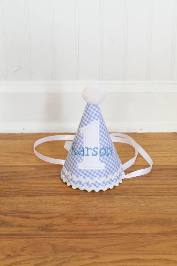 1st birthday boy  Boy party hat  Blue gingham birthday  | Etsy | Etsy (US)